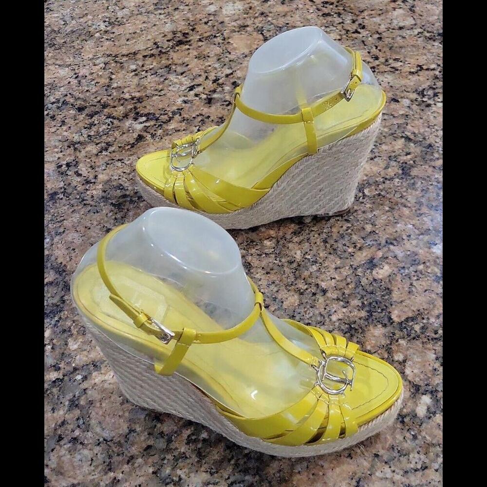 Christian Dior Yellow Patent Leather Espadrille Wedge Sandals Womens Shoes 40 10